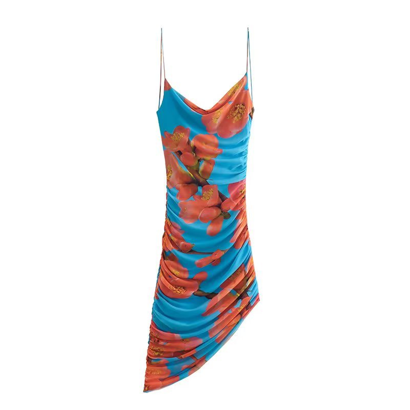 Women's Clothing Pleated Print Silk Net Dress