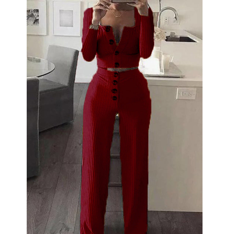 Women's New Long Sleeve Cardigan Slim Buttoned Casual Suit