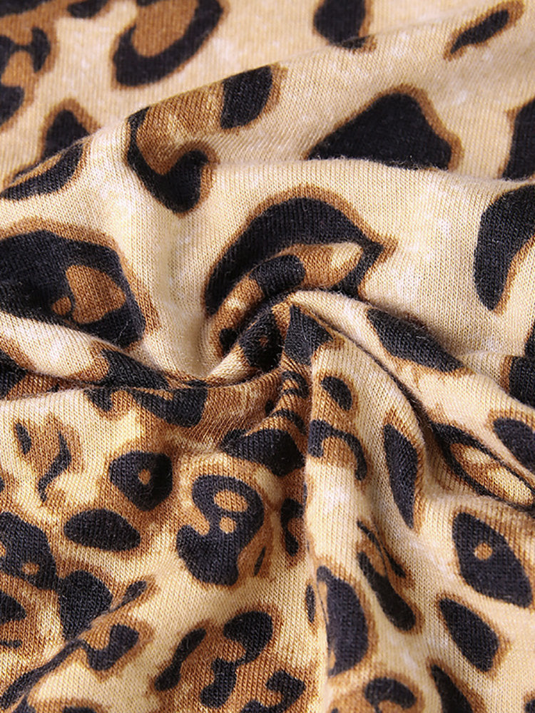 Leopard Print Casual V-Neck Top Long Sleeve Blouse