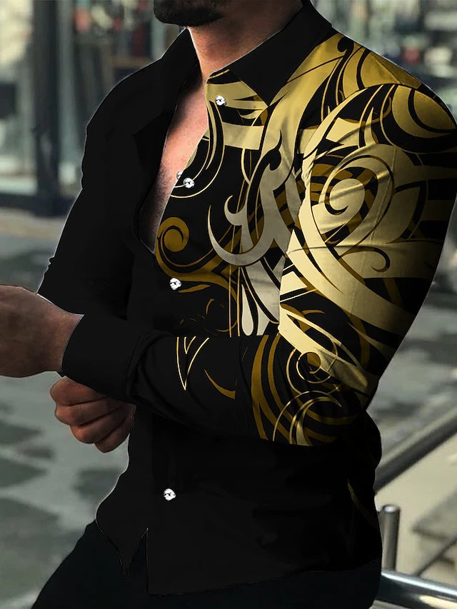 Summer New Printed Shirt Men's Casual Shirt Long-sleeved Top