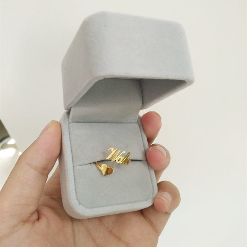 Personalized Heart Name Ring Adjustable Size Stainless Steel Wedding Jewelry