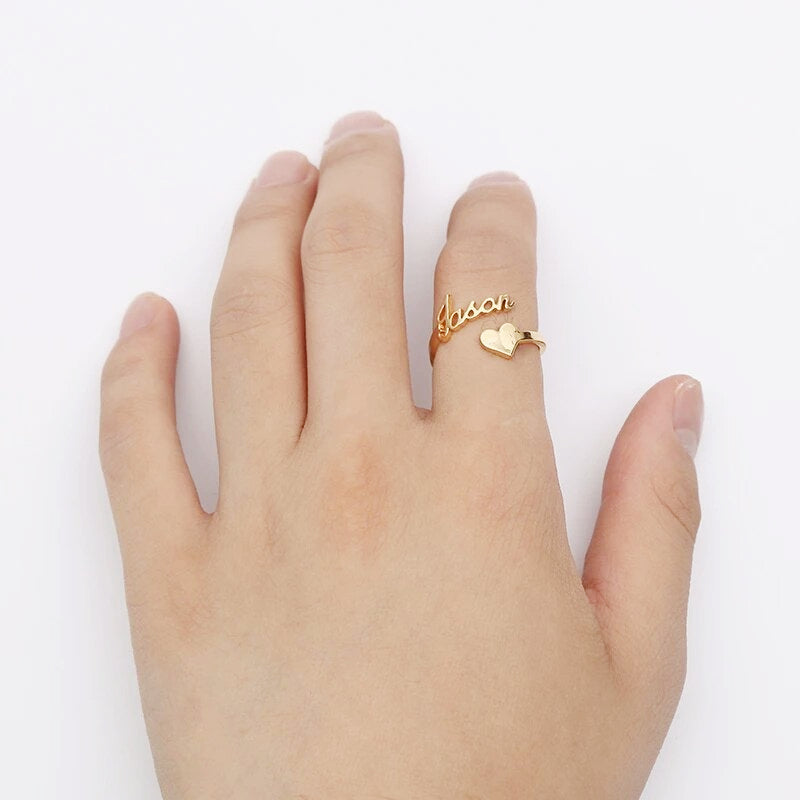 Personalized Heart Name Ring Adjustable Size Stainless Steel Wedding Jewelry
