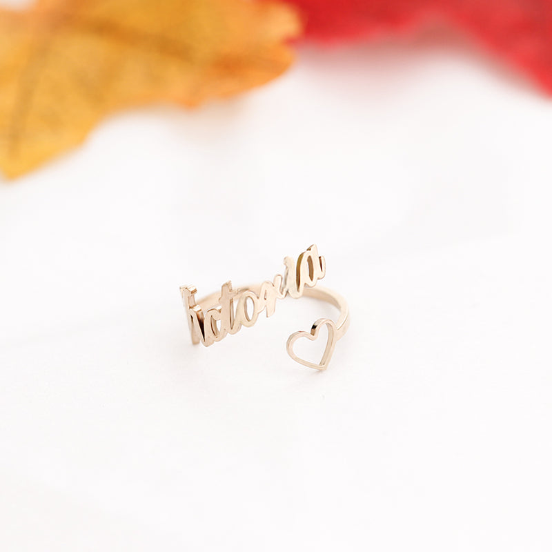 Personalized Heart Name Ring Adjustable Size Stainless Steel Wedding Jewelry