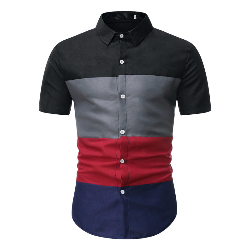 Summer Men's Casual Short Sleeved Floral Shirt Color Matching Shirt