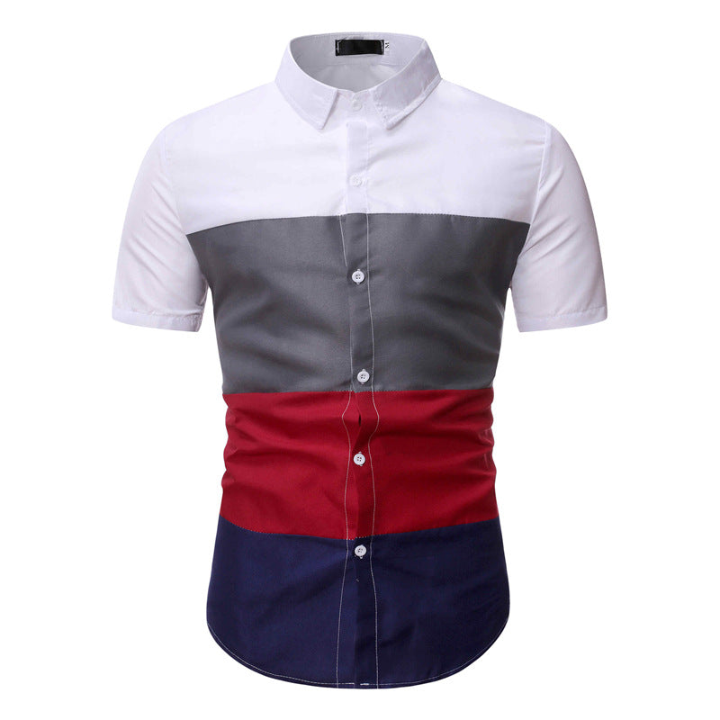Summer Men's Casual Short Sleeved Floral Shirt Color Matching Shirt