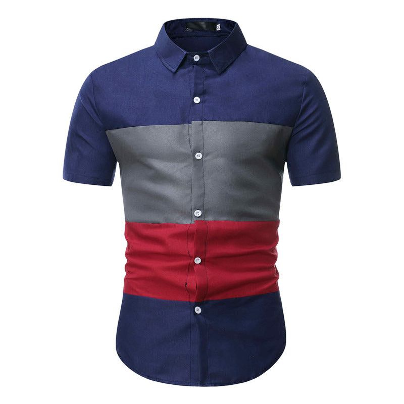 Summer Men's Casual Short Sleeved Floral Shirt Color Matching Shirt