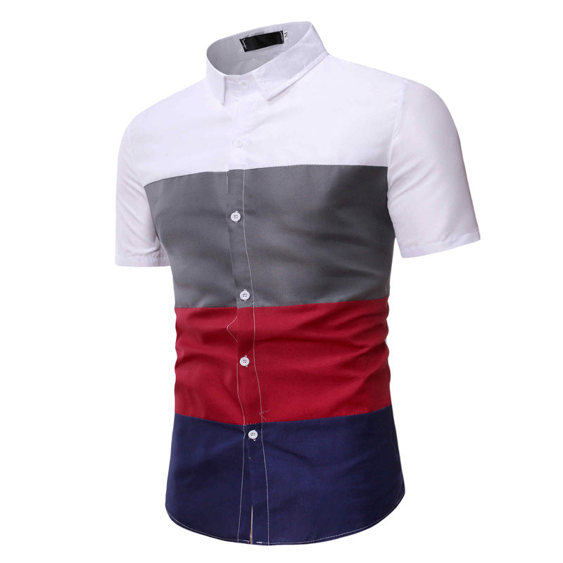 Summer Men's Casual Short Sleeved Floral Shirt Color Matching Shirt
