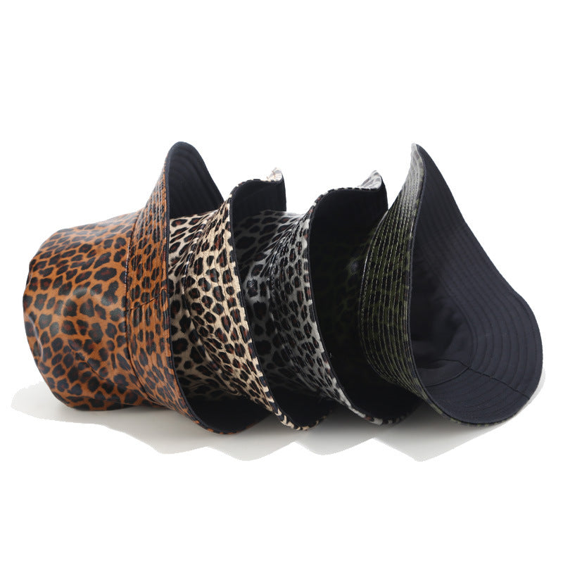 European And American Trend Leopard Print Double-Sided Fisherman Hat Outdoor Leisure Wild Basin Hat Fashion Hat