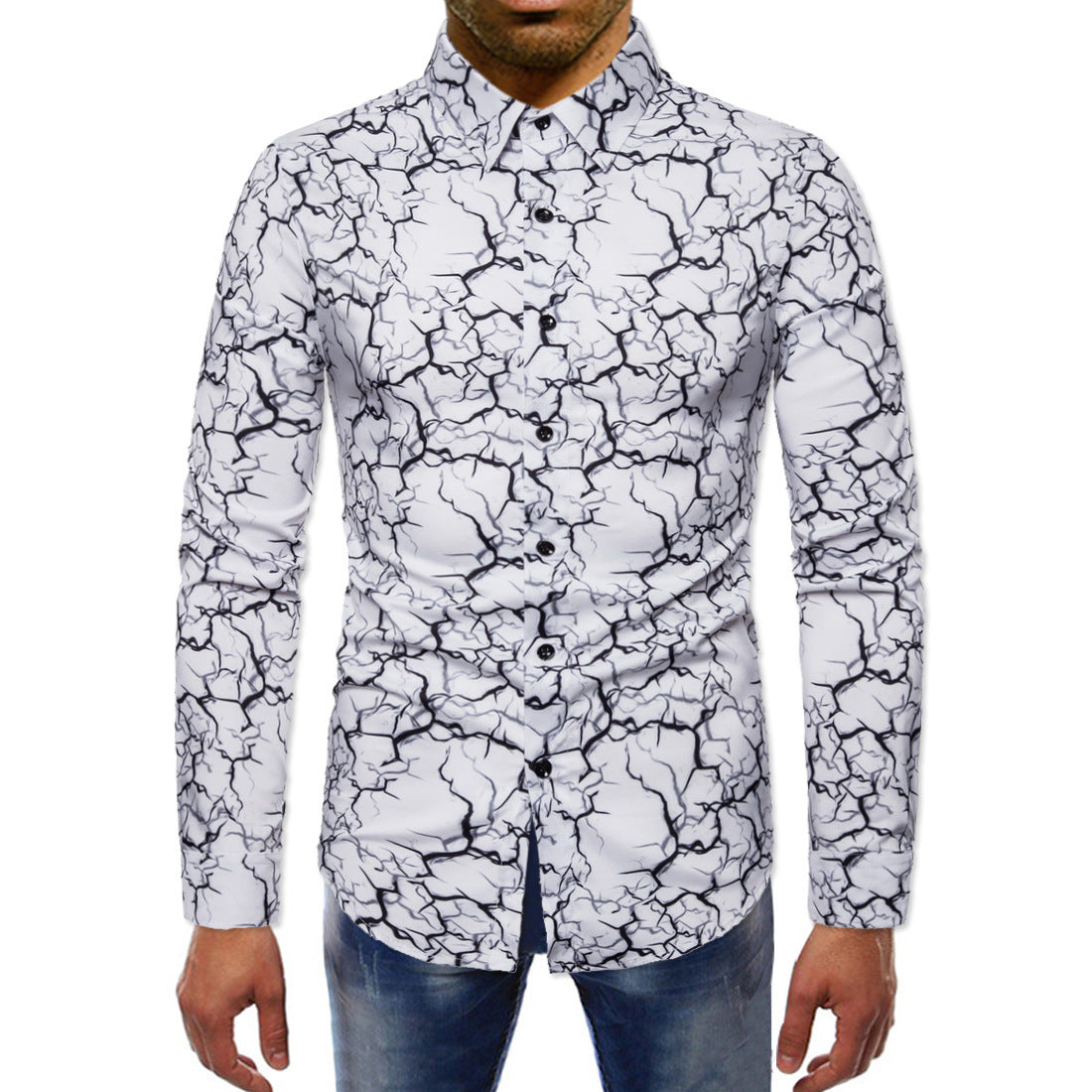 Men's Slim All Match Long Sleeved Shirt Lightning Print Shirt