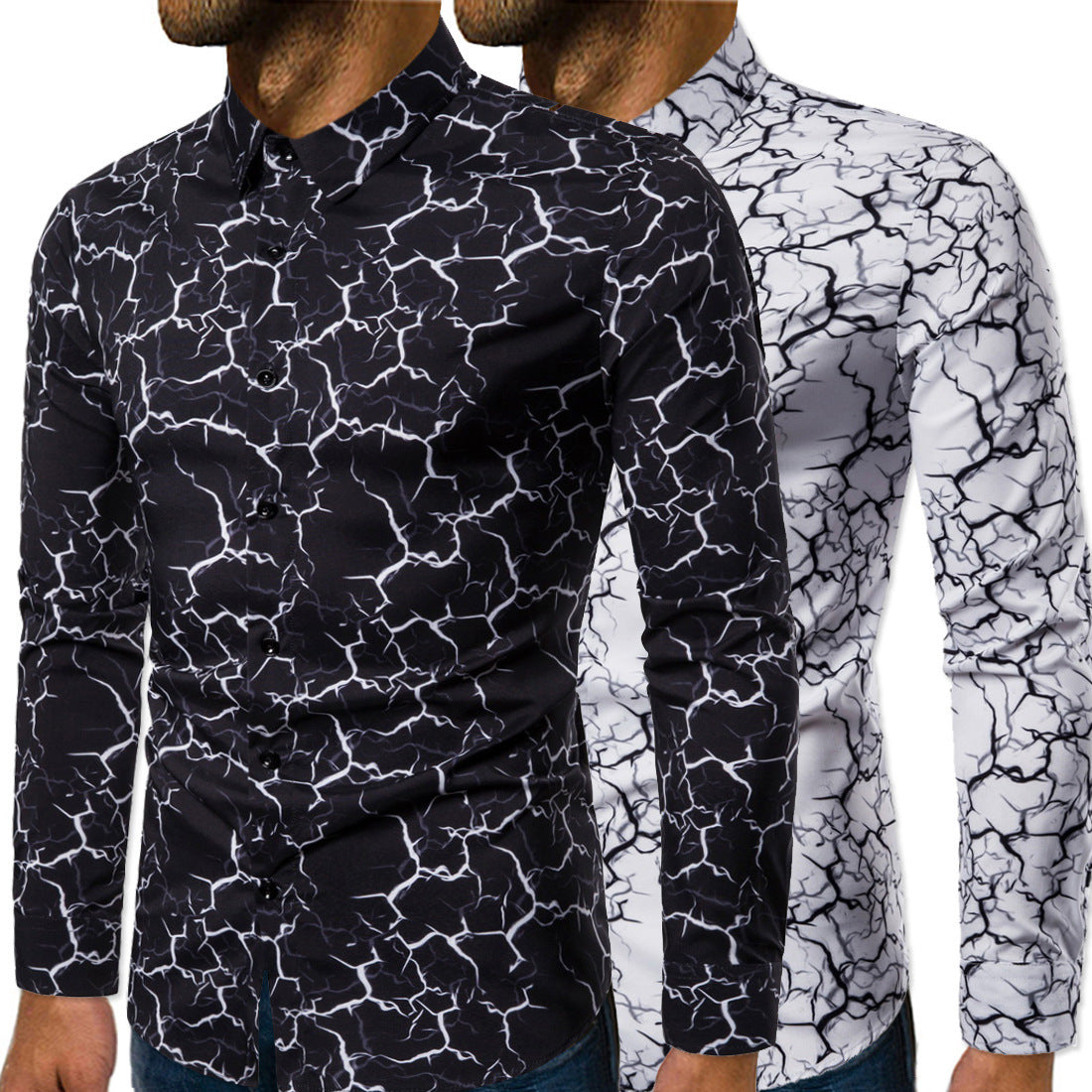 Men's Slim All Match Long Sleeved Shirt Lightning Print Shirt