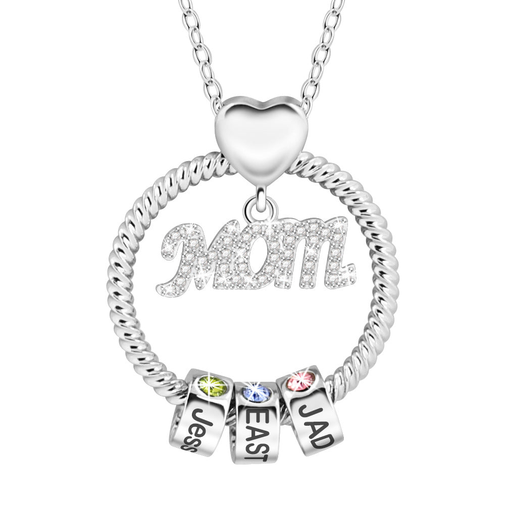 Mother's Day Gift Personalized Circle Pendant with Custom Beads Birthstone Pendant