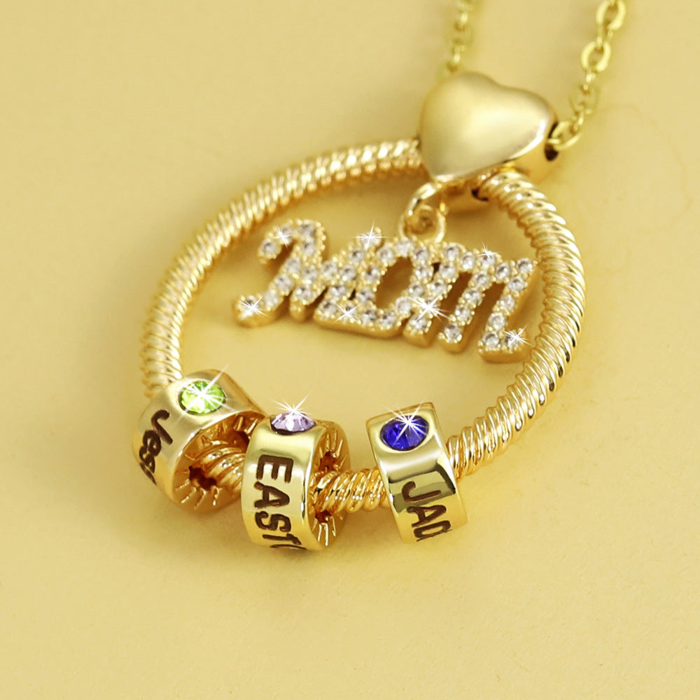 Mother's Day Gift Personalized Circle Pendant with Custom Beads Birthstone Pendant