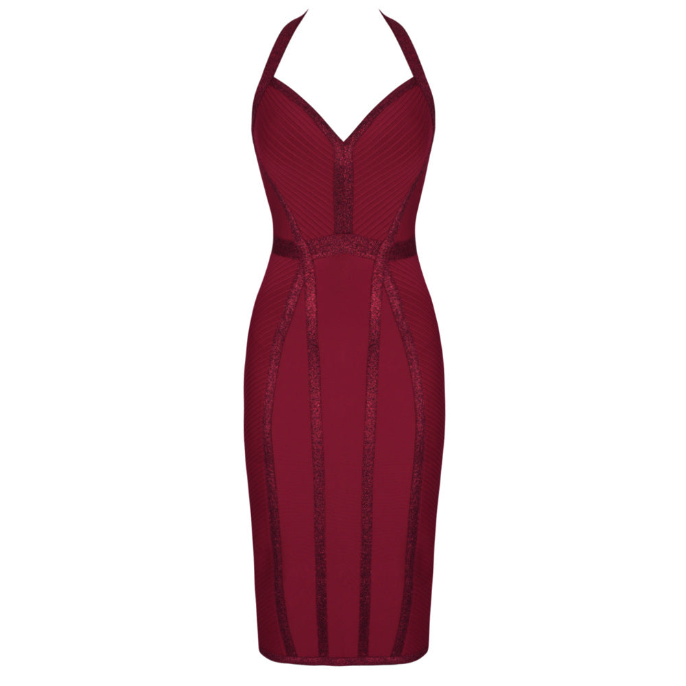 Summer Women'S Tight-Fitting Bandage Dress Woman Sexy Sleeveless Lace Green V-Neck Party Dress Mid-Dress