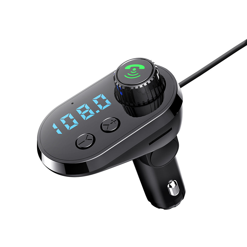 Car Bluetooth adapter with digital display on a white background
