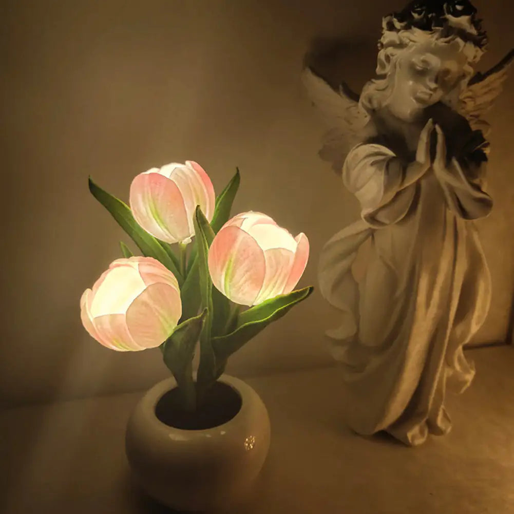 Bonsai Tulip Flower LED Night Light | Battery Powered Lamp
