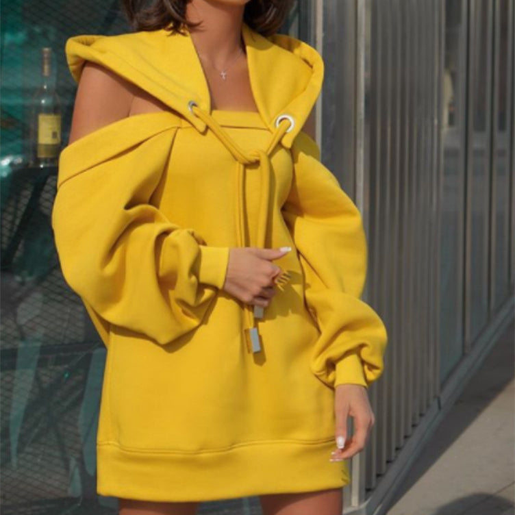 Solid color stitching off-shoulder long-sleeved sweater