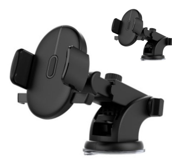 Black car phone holder with suction cup on a white background