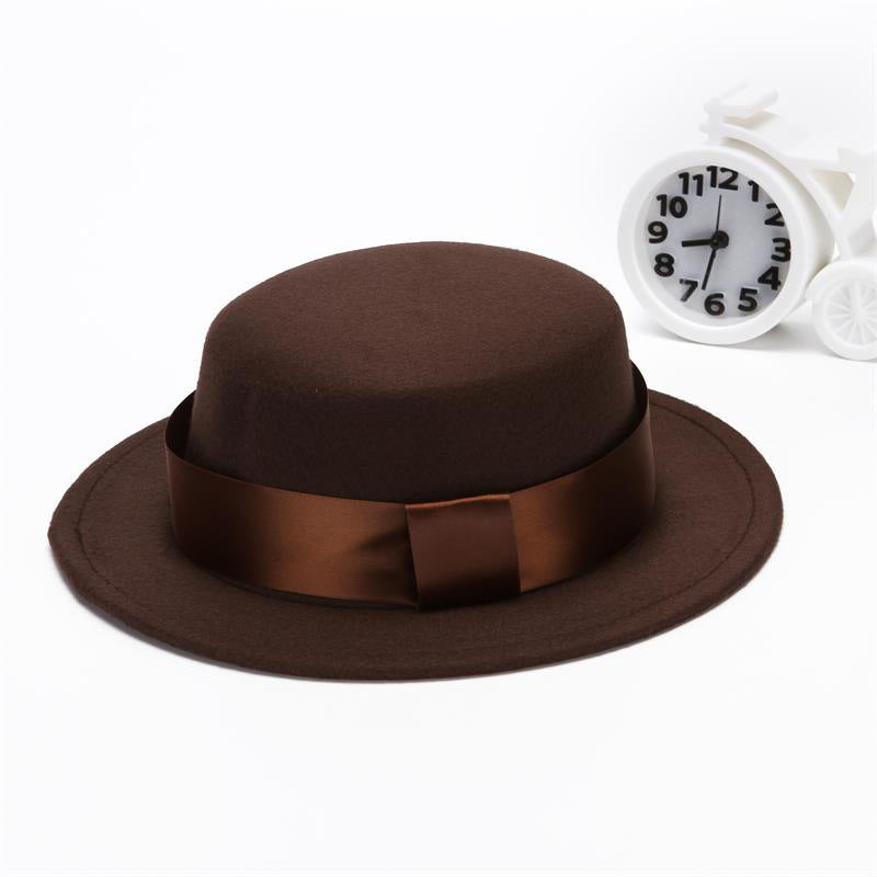 Solid color woolen top hat and flat brim hat