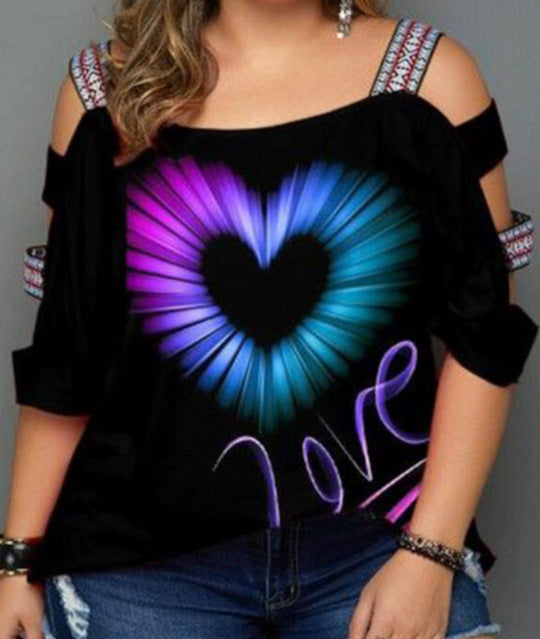Off Shoulder Large Size Loose Short Sleeve Women's Top