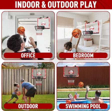 Basketball backboard system suitable for indoor, outdoor, office, bedroom, backyard, and swimming pool use.