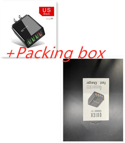 Black fast charger with packaging box on a white background