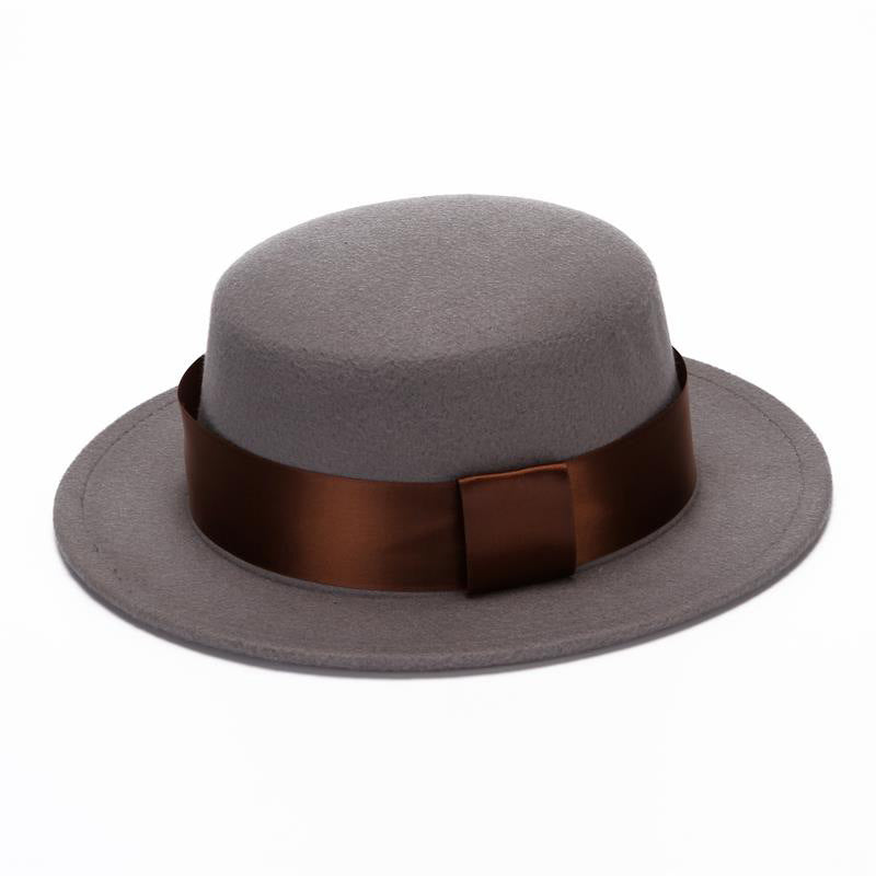 Solid color woolen top hat and flat brim hat