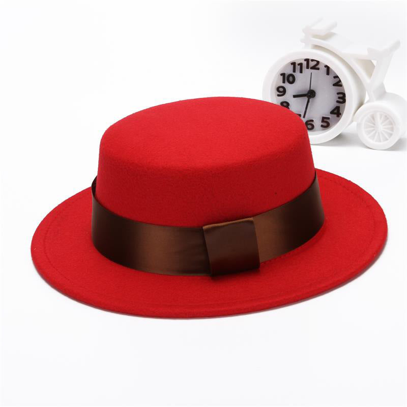 Solid color woolen top hat and flat brim hat