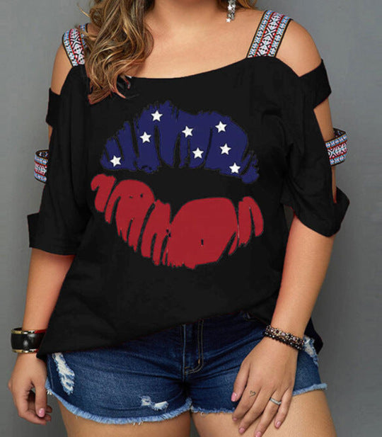 Off Shoulder Large Size Loose Short Sleeve Women's Top