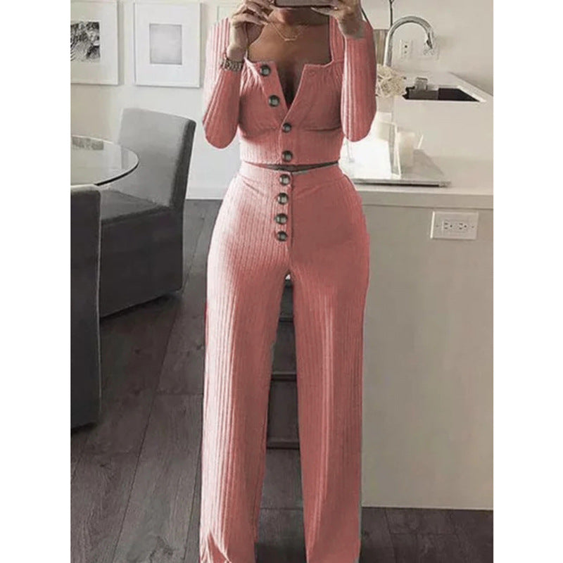 Women's New Long Sleeve Cardigan Slim Buttoned Casual Suit