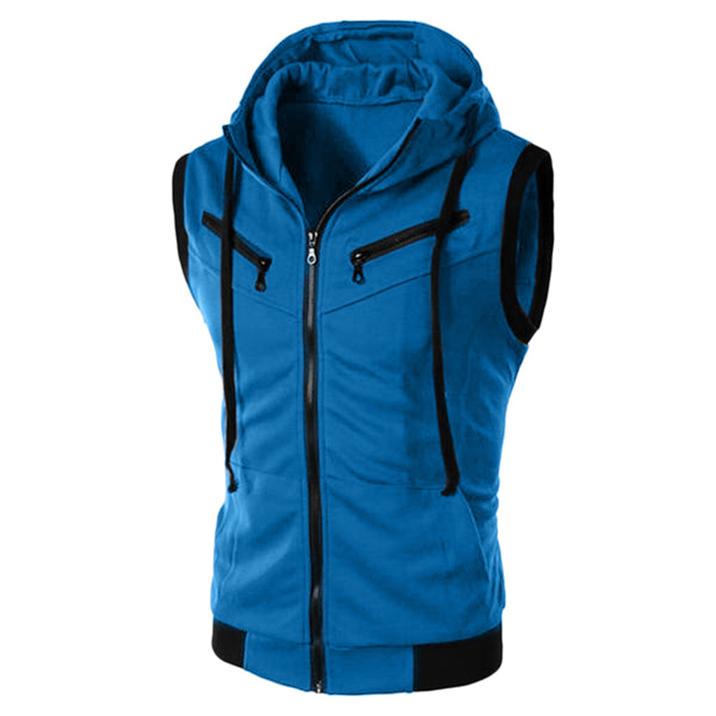 Summer New Men Hooded Sleeveless Vest Solid Color