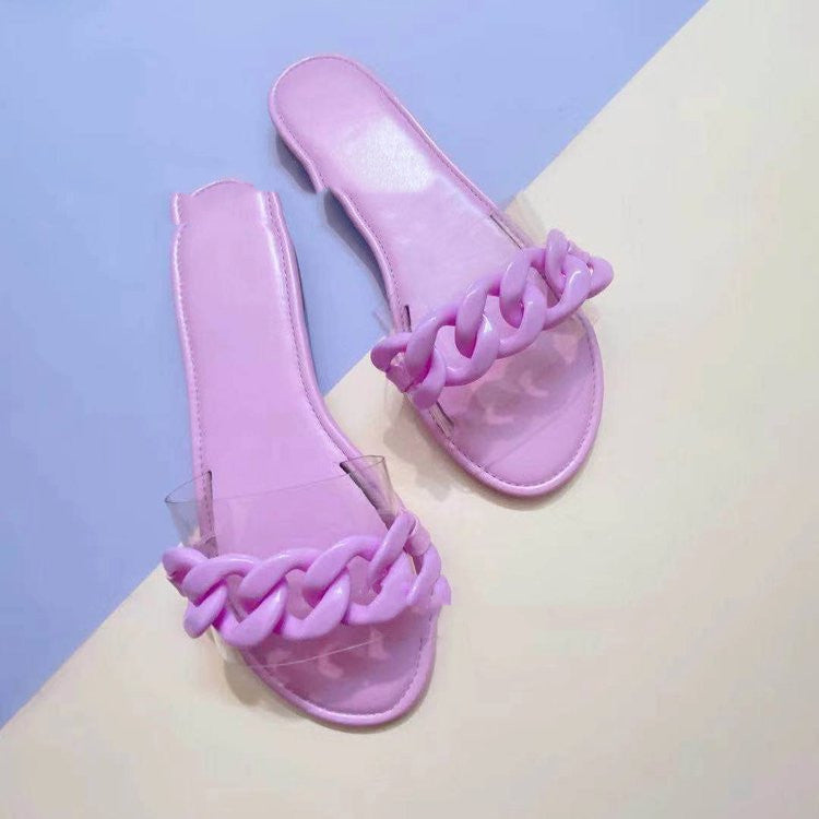 Transparent Flip Flops Large Size Flat Casual Beach Slippers