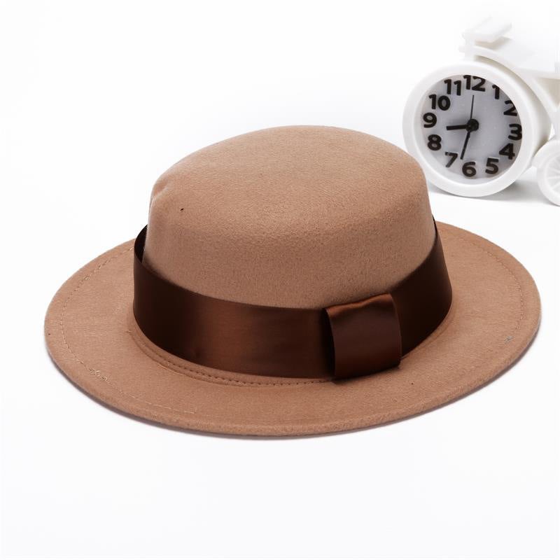 Solid color woolen top hat and flat brim hat