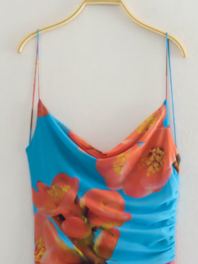 Women's Clothing Pleated Print Silk Net Dress