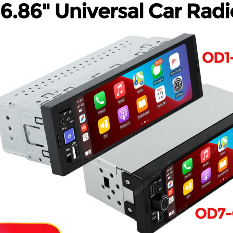 6.86" Universal Car Radio with touchscreen display on a white background