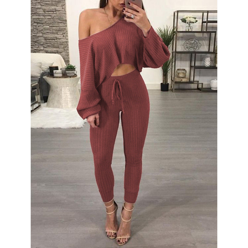 Solid Color One-Neck Long-Sleeved Casual Hang Strip Suit