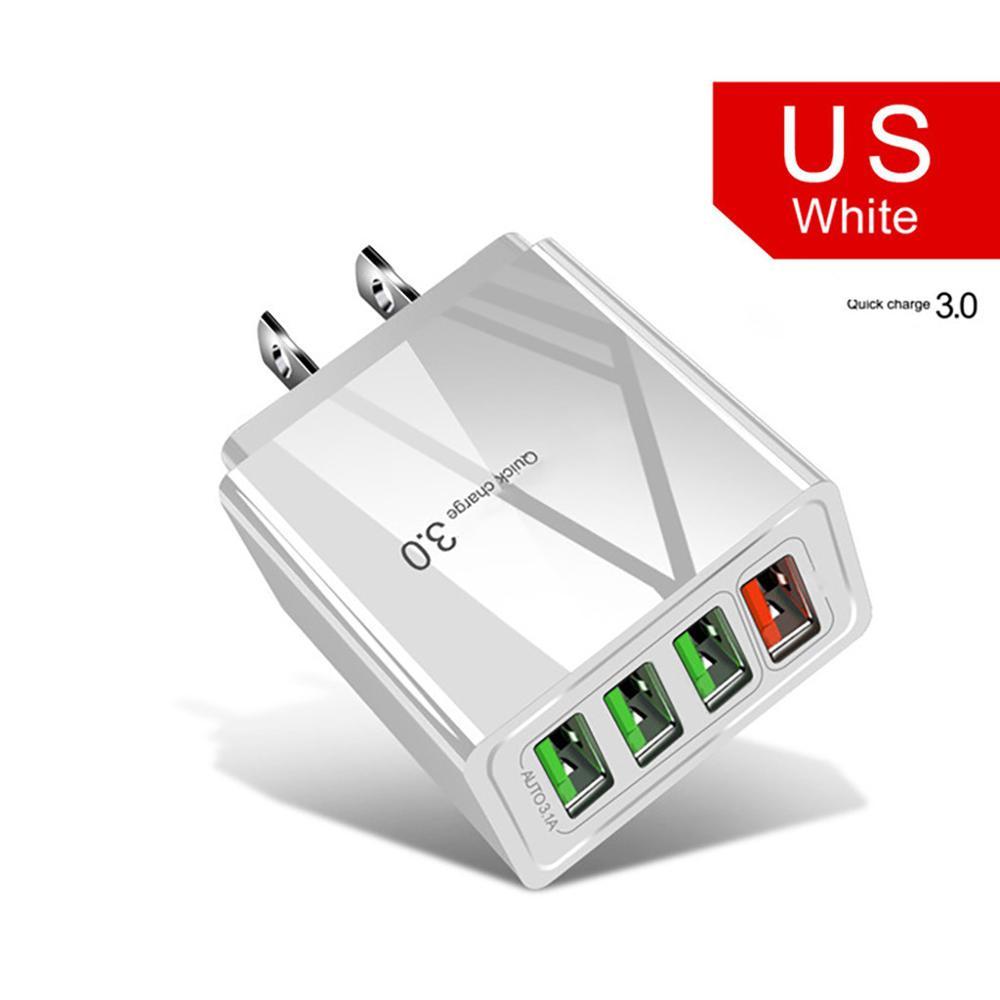 White USB charger with three ports on a white background
