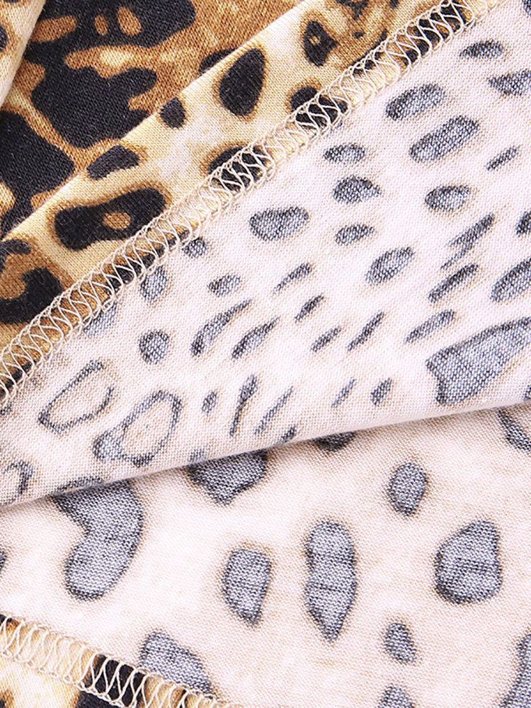 Leopard Print Casual V-Neck Top Long Sleeve Blouse