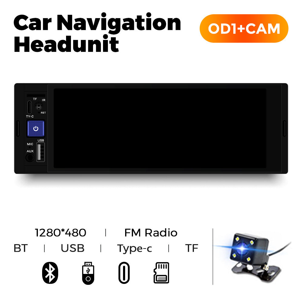 Car navigation headunit with camera on a white background