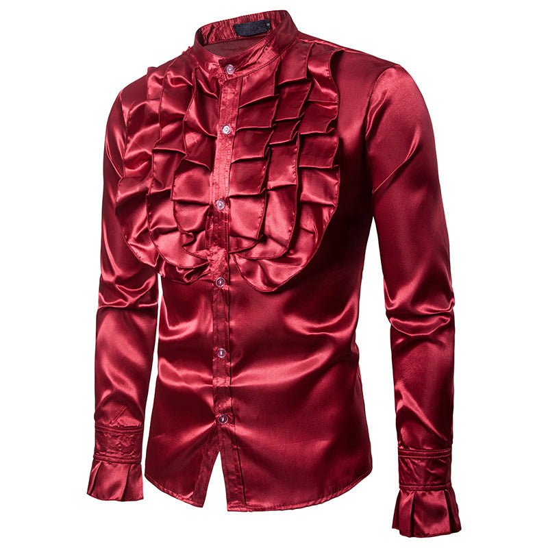 Stage Performance Shirts Men's Court Shirts Fashion Stand-up Collar Ruffle Shirts