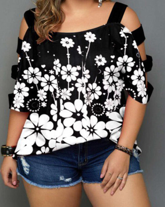 Off Shoulder Large Size Loose Short Sleeve Women's Top