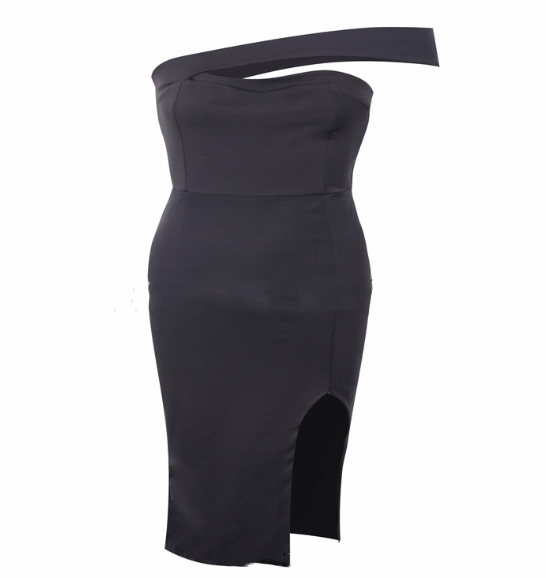 Off-the-shoulder split tube top dress