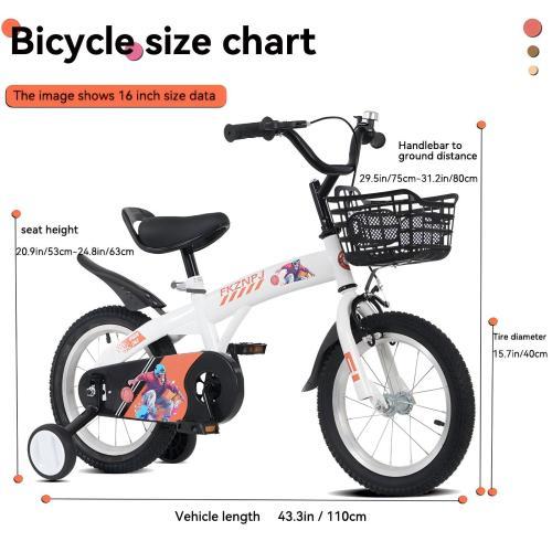 Bicycle size chart with a 16-inch bike showing measurements.