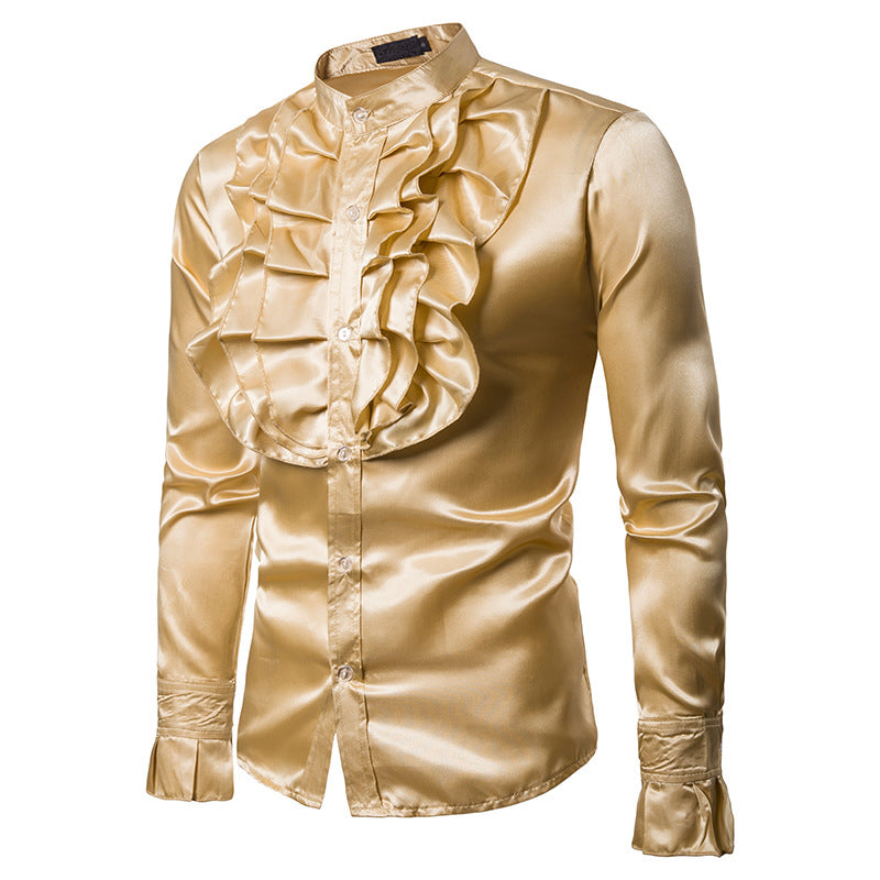 Stage Performance Shirts Men's Court Shirts Fashion Stand-up Collar Ruffle Shirts
