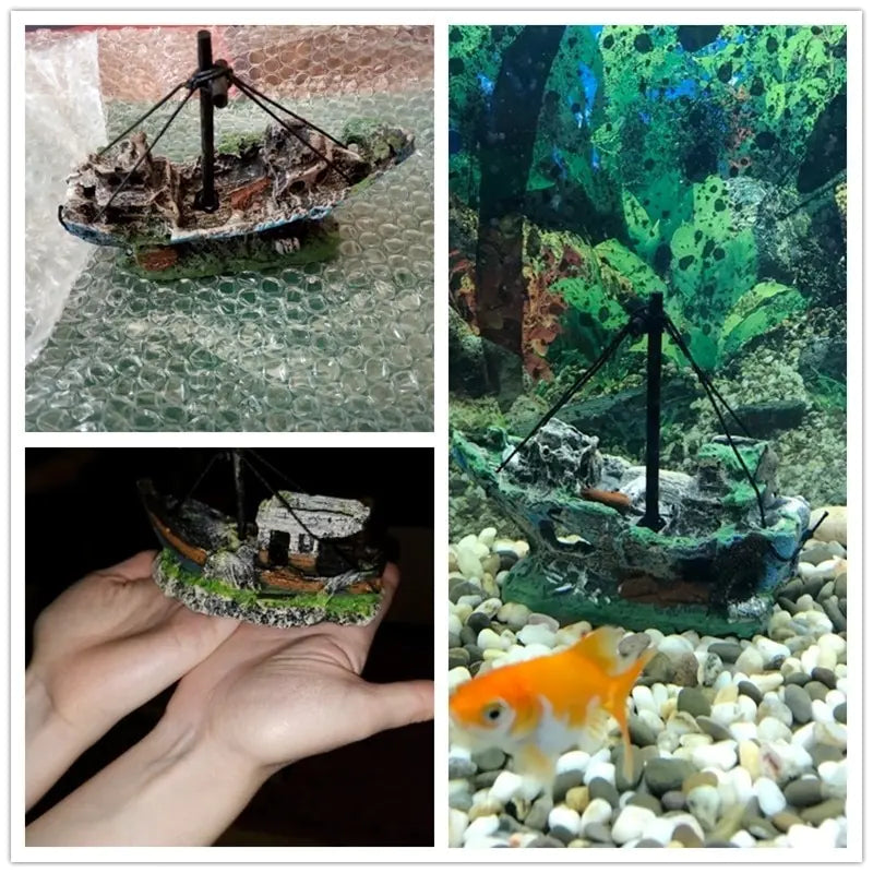 Pirate Ship Aquarium Ornament - Safe Resin Fish Tank Decor
