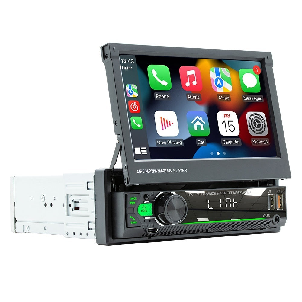 Car multimedia player with touchscreen display on a white background