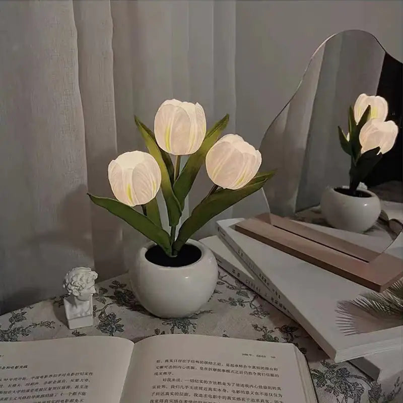 Bonsai Tulip Flower LED Night Light | Battery Powered Lamp