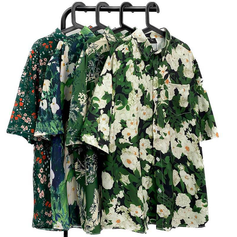 Men's Vintage Oil Painting Floral Short Sleeve Shirt