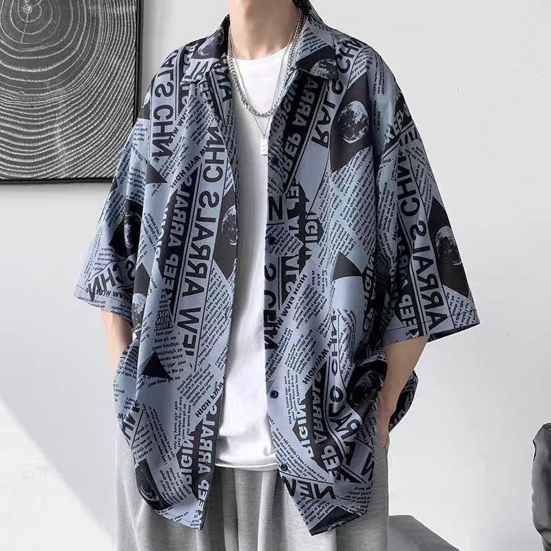 Men's Vintage Oil Painting Floral Short Sleeve Shirt