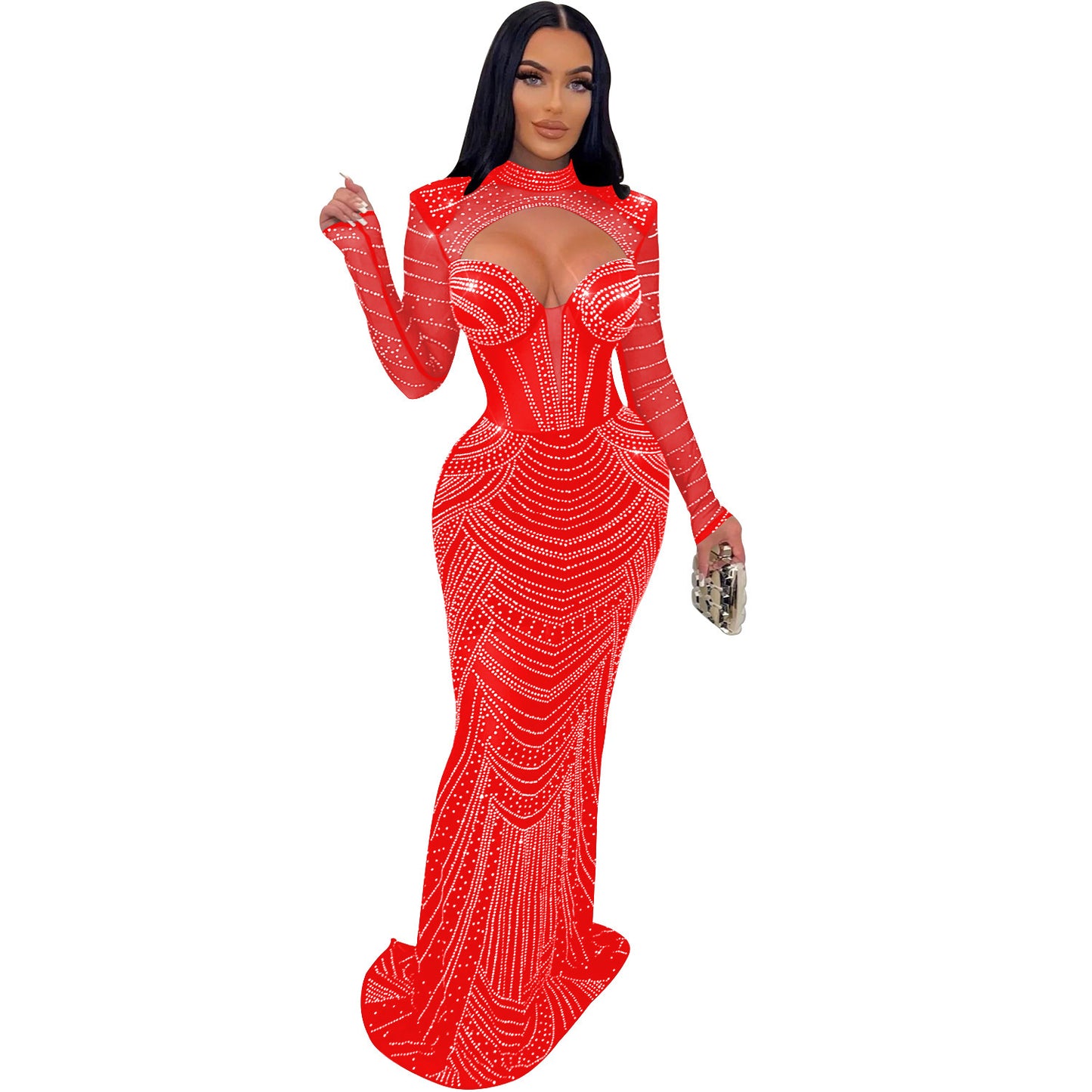 Mesh Long Sleeve Ladies' Dress