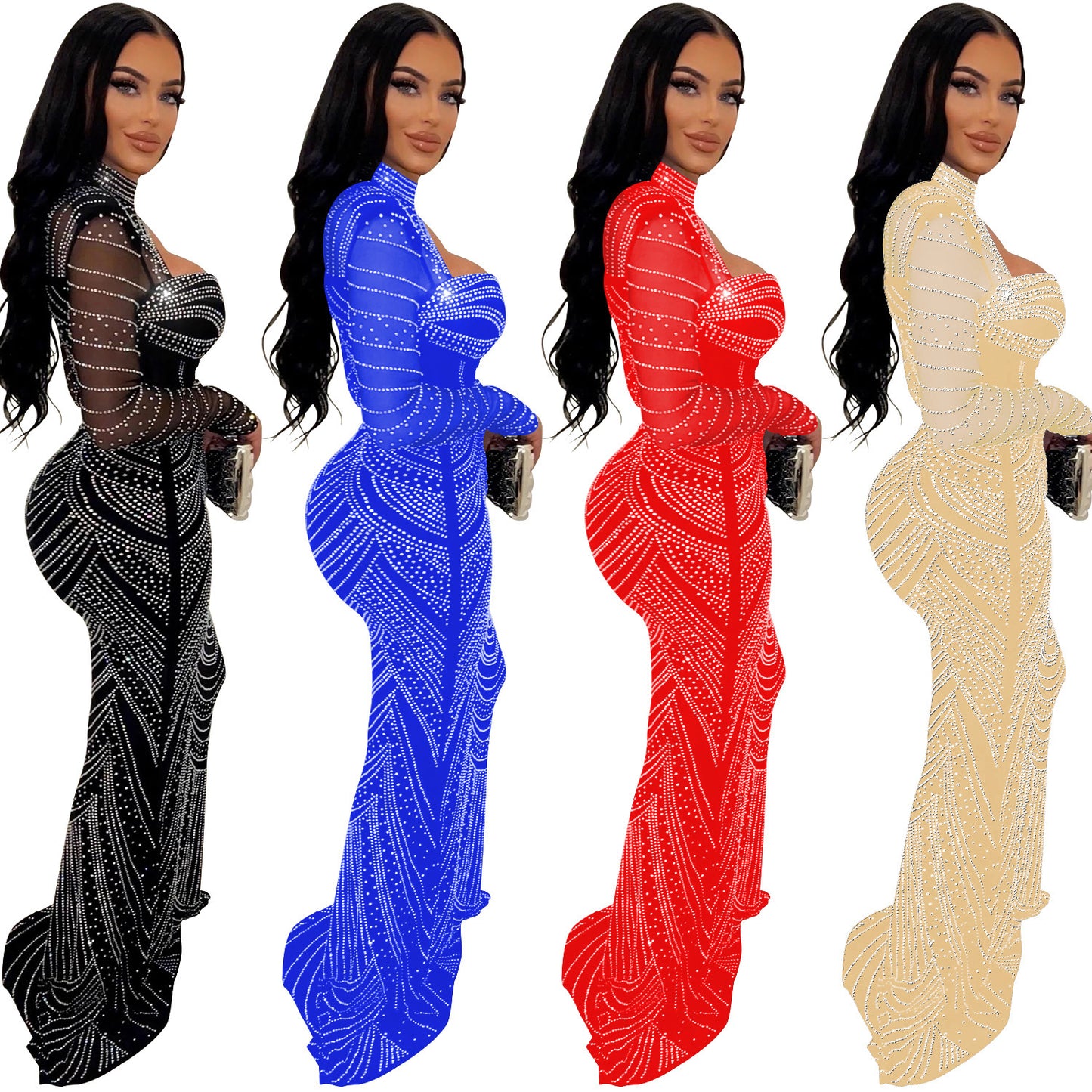 Mesh Long Sleeve Ladies' Dress